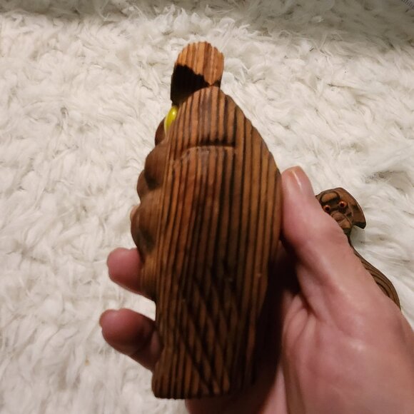 Hand Carved Cryptomeria Japan Wony Owl & Dog Figurine Set - Picture 9 of 11